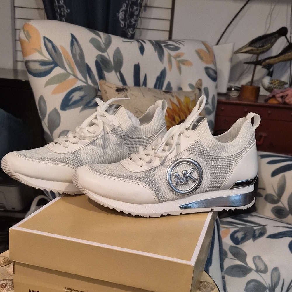 Michael Kors White and Silver Sneakers